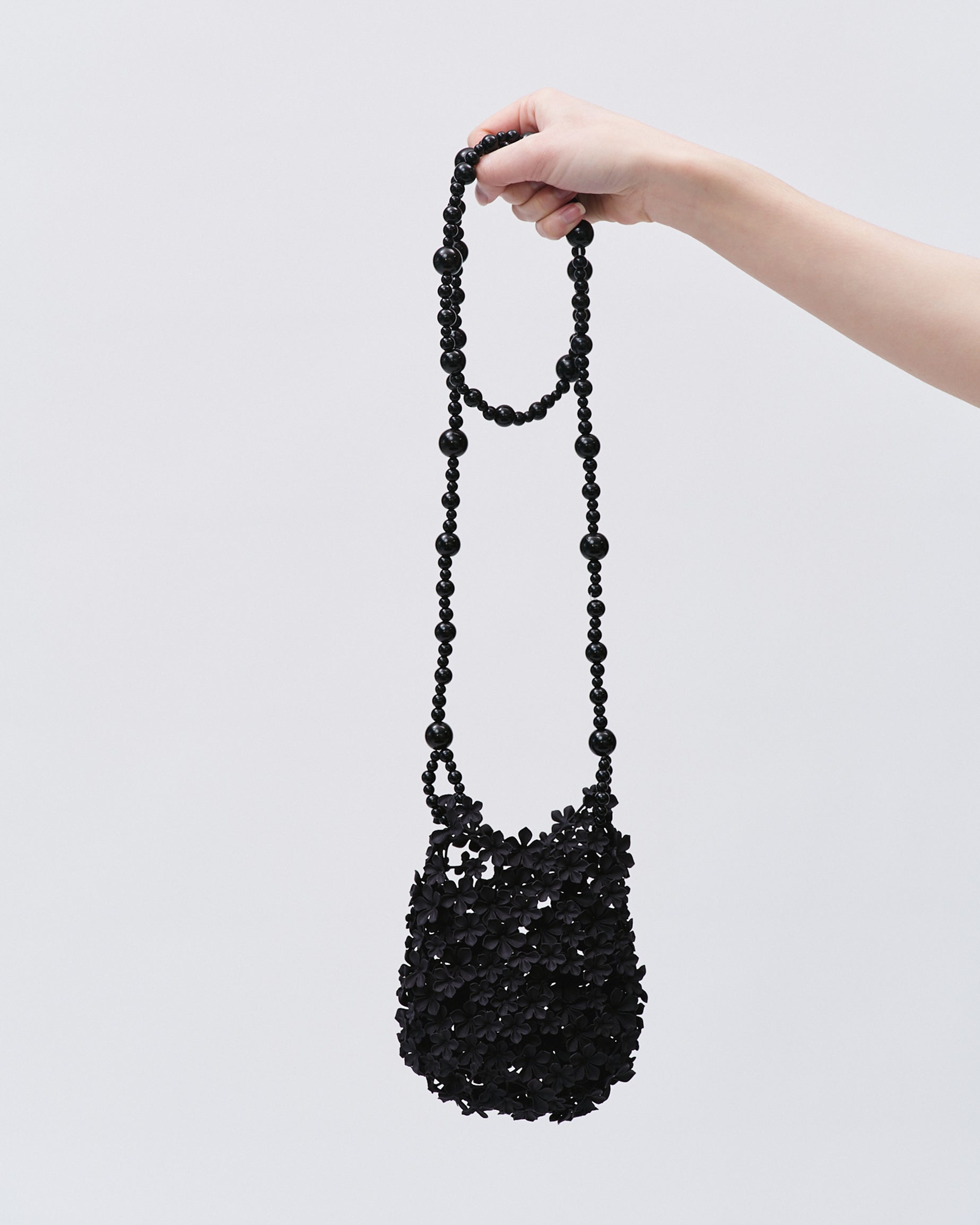 BLACK 3D PRINTED CROSSBODY BAG FLOWER BEADED STRAP MINI BAG