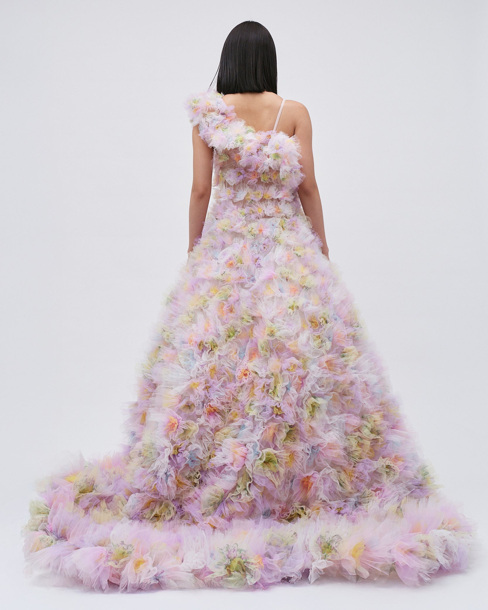 AIR-FLOWERS CLUSTERED BRIDAL GOWN