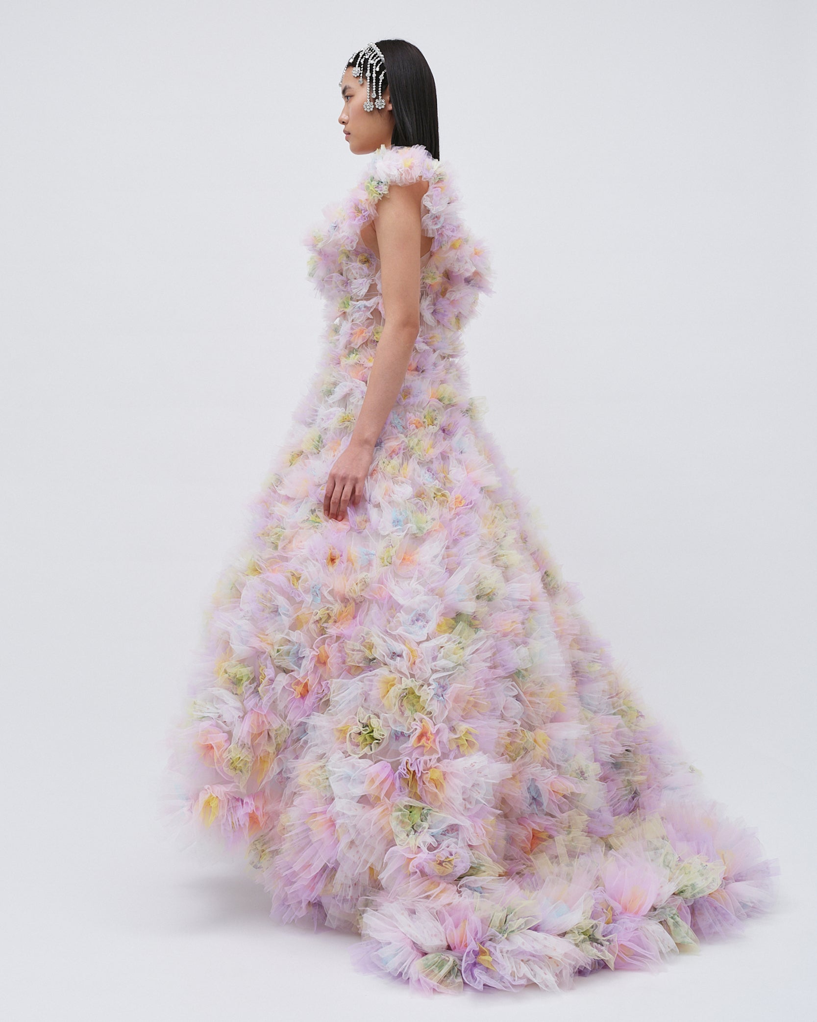AIR-FLOWERS CLUSTERED BRIDAL GOWN
