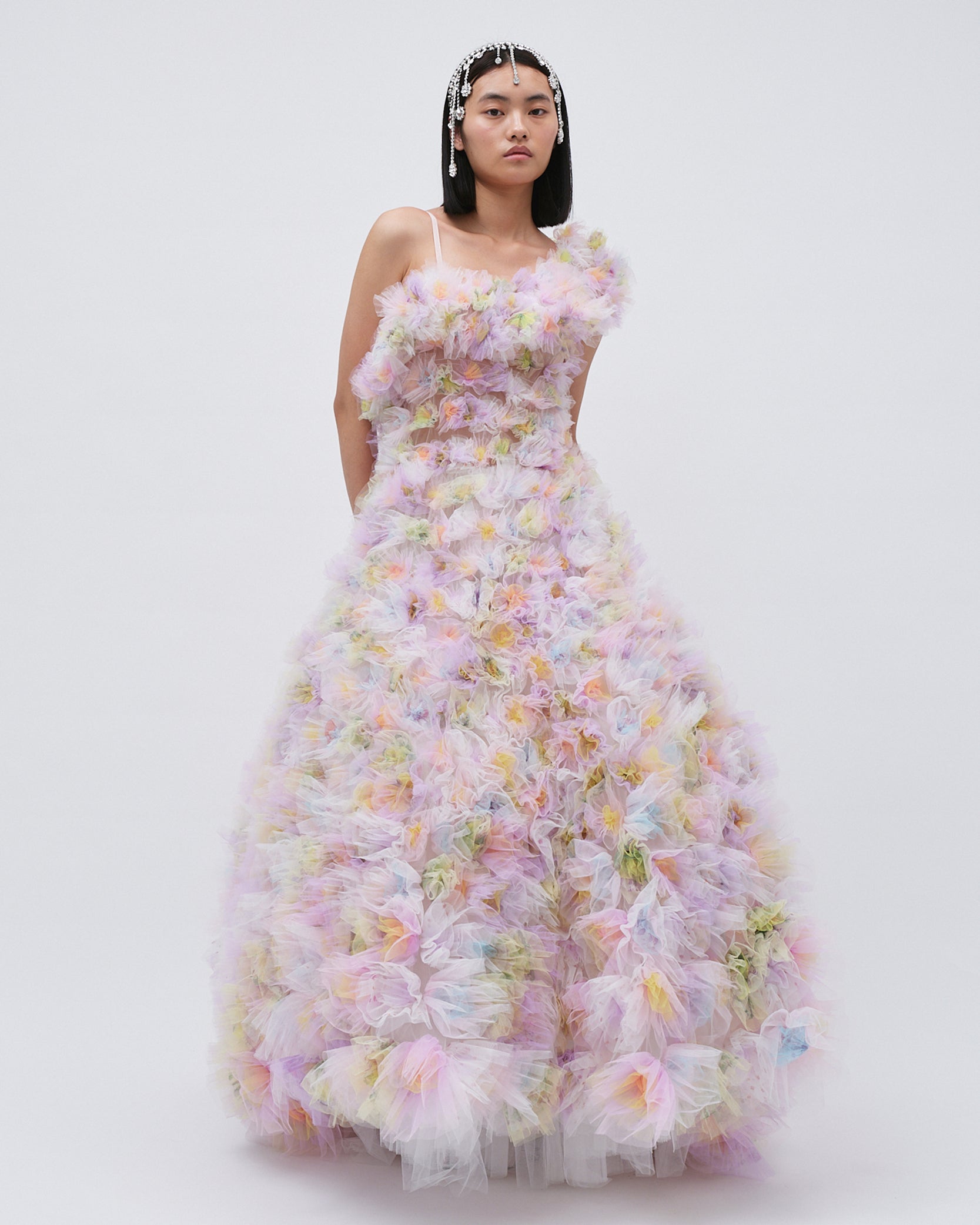 AIR-FLOWERS CLUSTERED BRIDAL GOWN