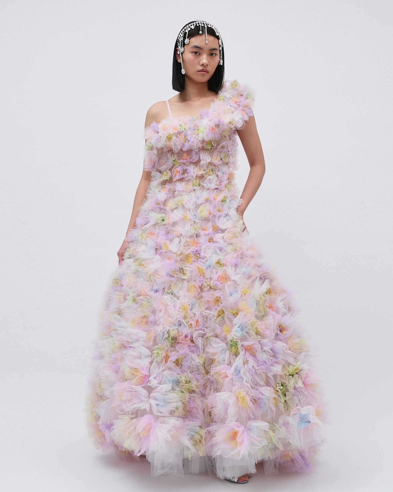 AIR-FLOWERS CLUSTERED BRIDAL GOWN