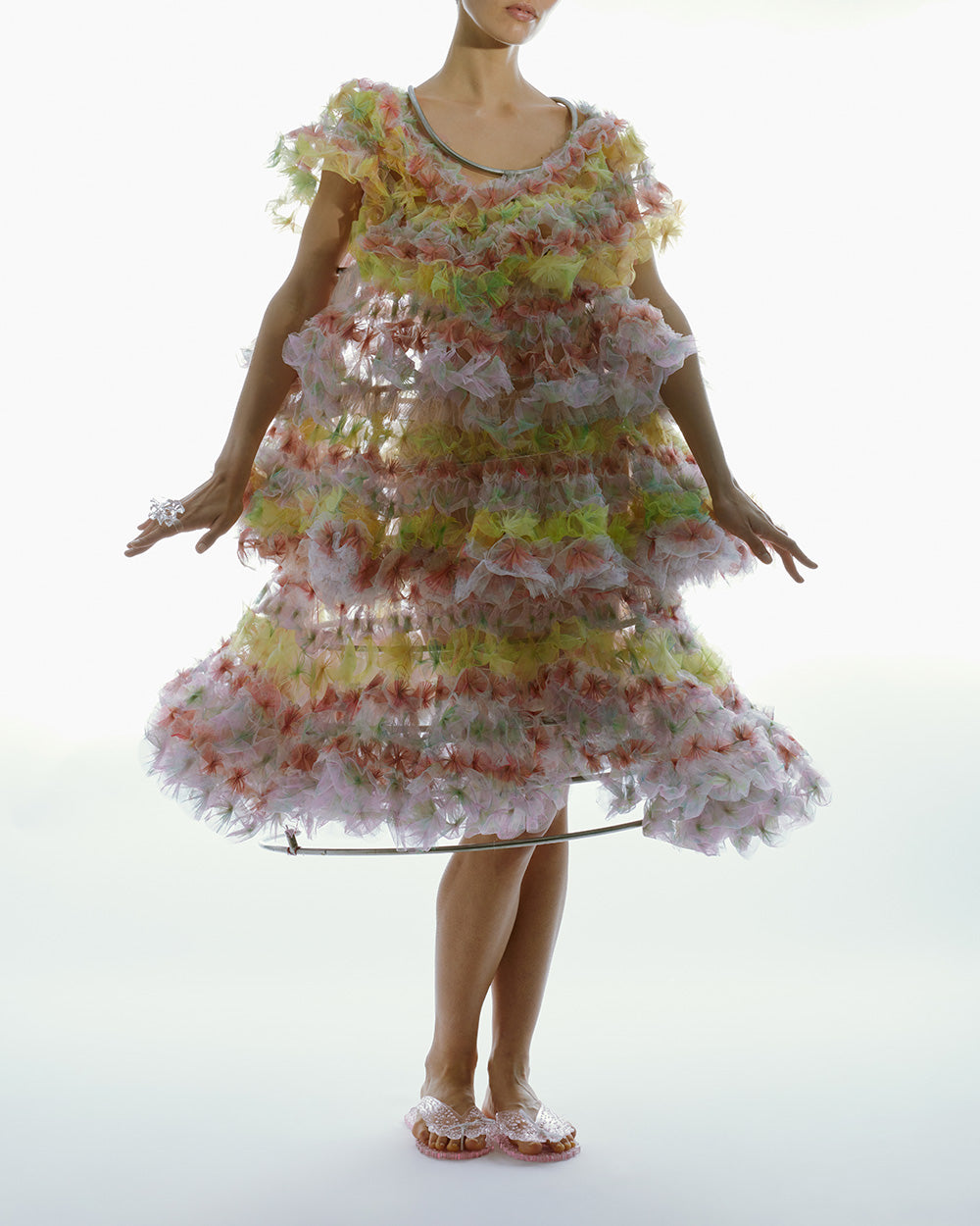 WOMEN STYLE SHORT SLEEVE AIR FLOWER MULTI LAYERS DRESS FLORAL RUFFLED
