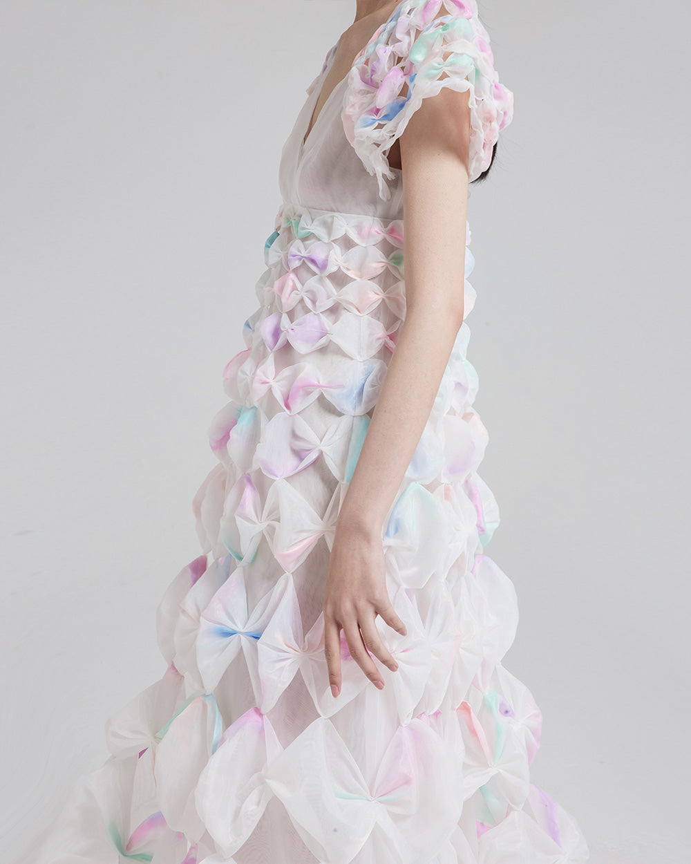 WOMEN GIRL WHITE V NECK MAXI AIR RIBBON CROSS OVER BUST DRESS