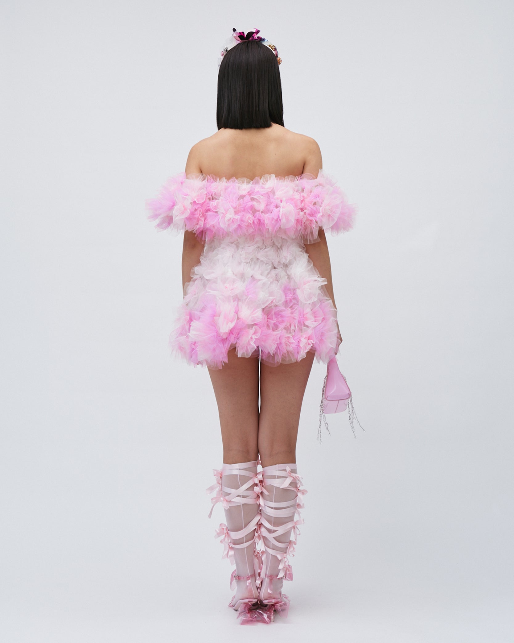 WOMENS AIR-FLOWERS OFF SHOULDER MINI DRESS PINK