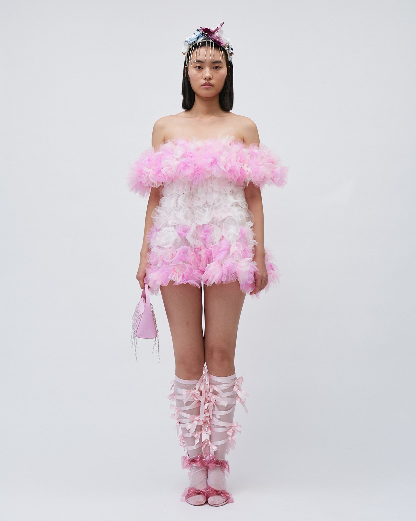 WOMENS AIR-FLOWERS OFF SHOULDER MINI DRESS PINK