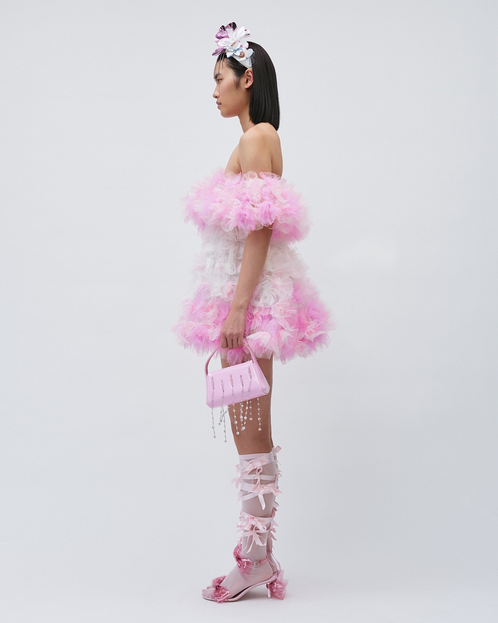 WOMENS AIR-FLOWERS OFF SHOULDER MINI DRESS PINK