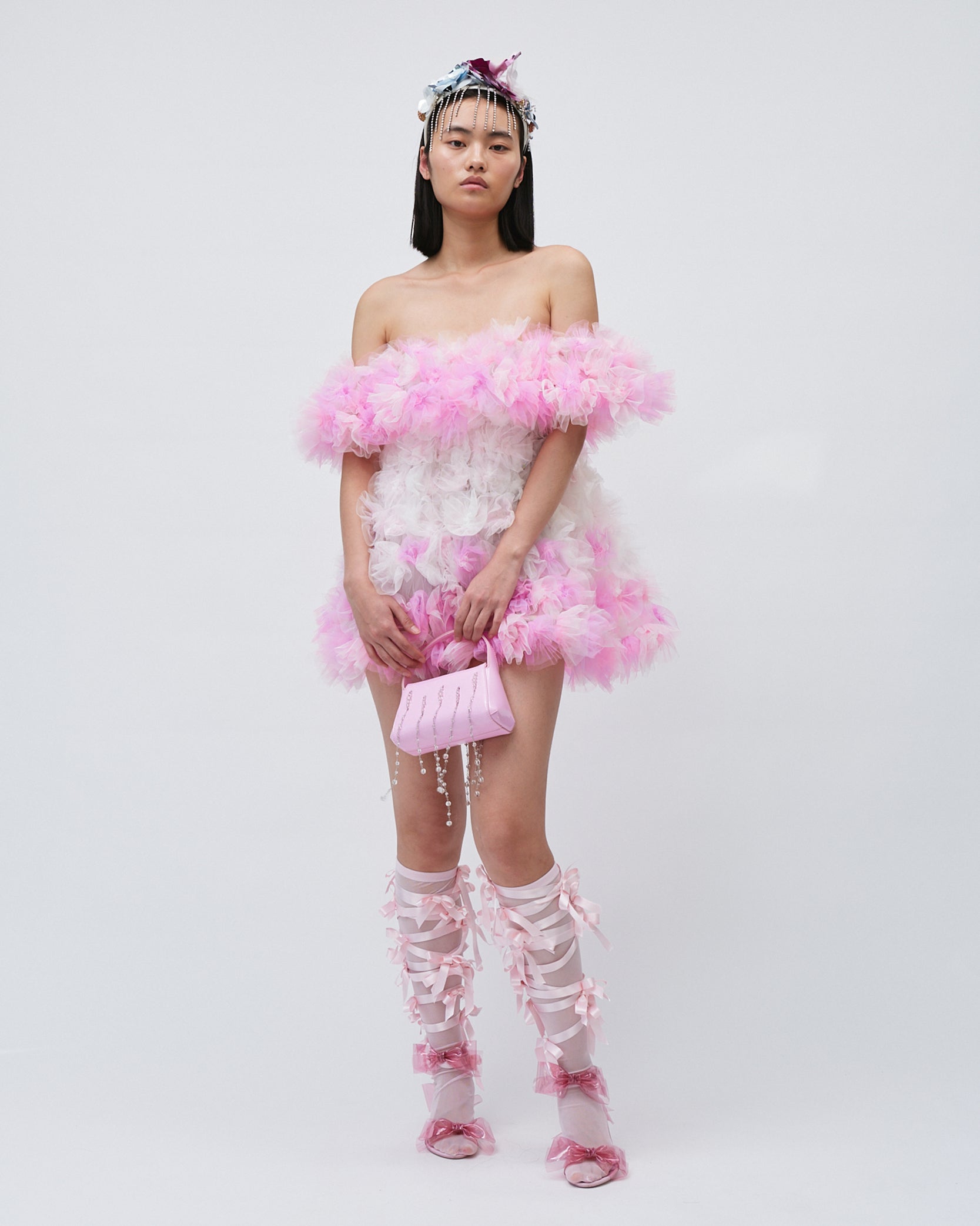 WOMENS AIR-FLOWERS OFF SHOULDER MINI DRESS PINK