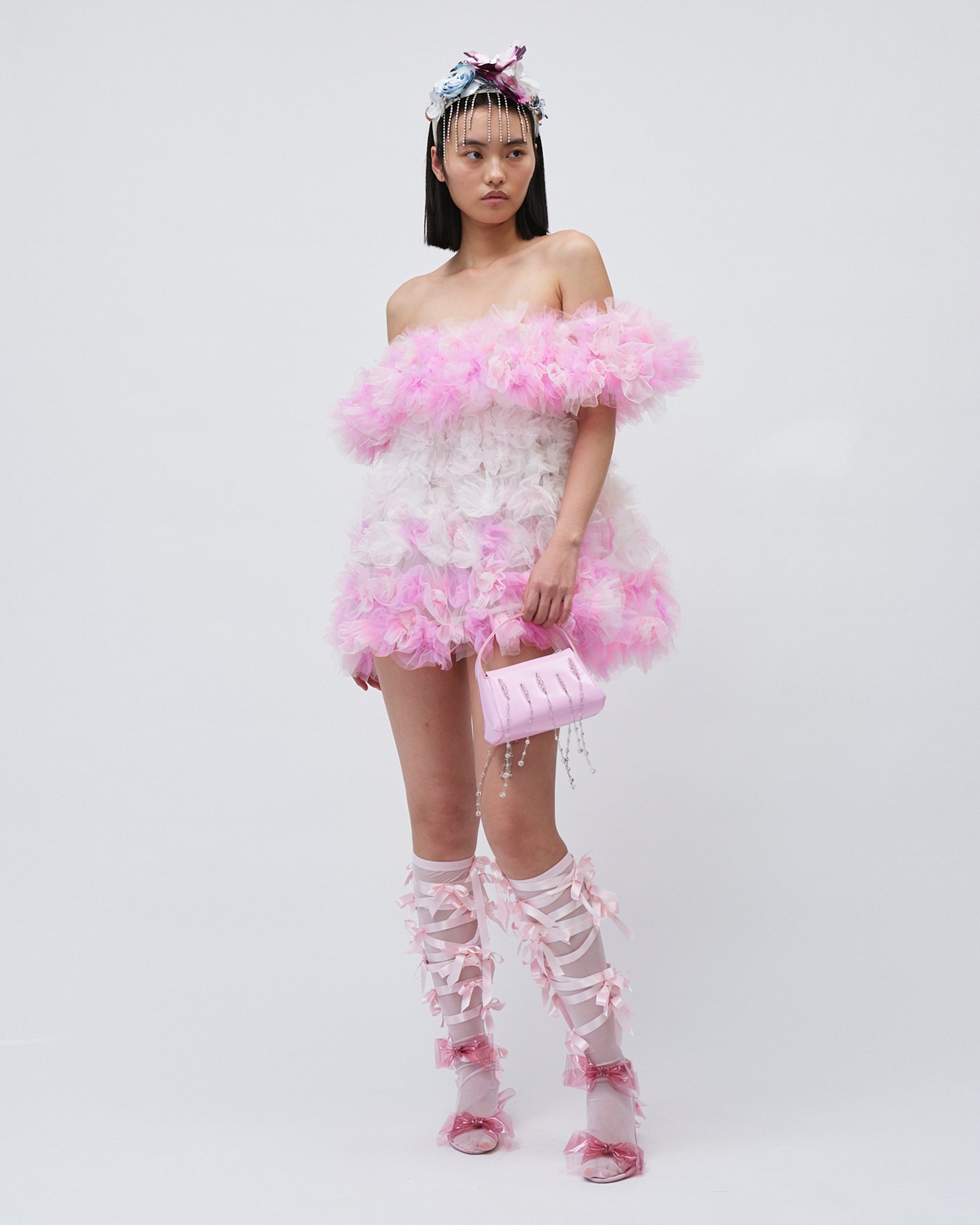 WOMENS AIR-FLOWERS OFF SHOULDER MINI DRESS PINK