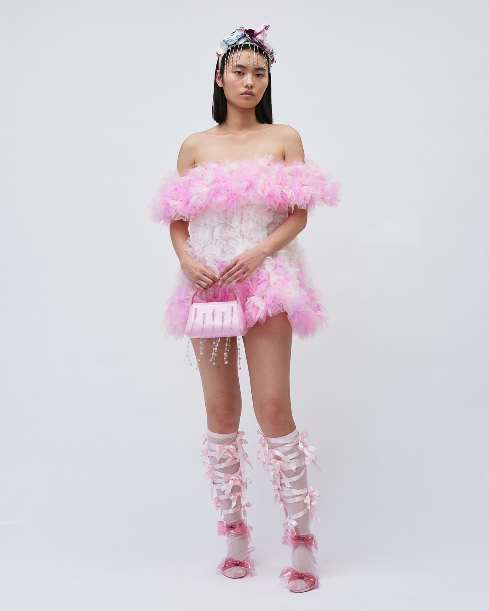 WOMENS AIR-FLOWERS OFF SHOULDER MINI DRESS PINK