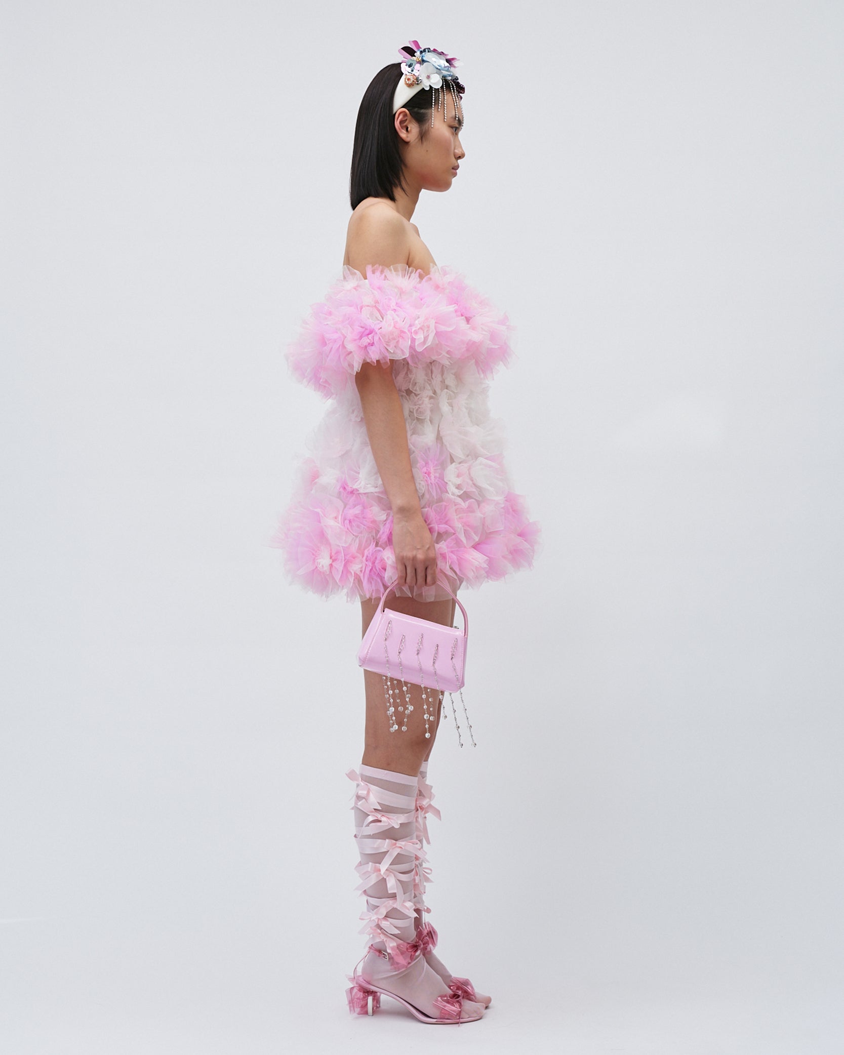 WOMENS AIR-FLOWERS OFF SHOULDER MINI DRESS PINK