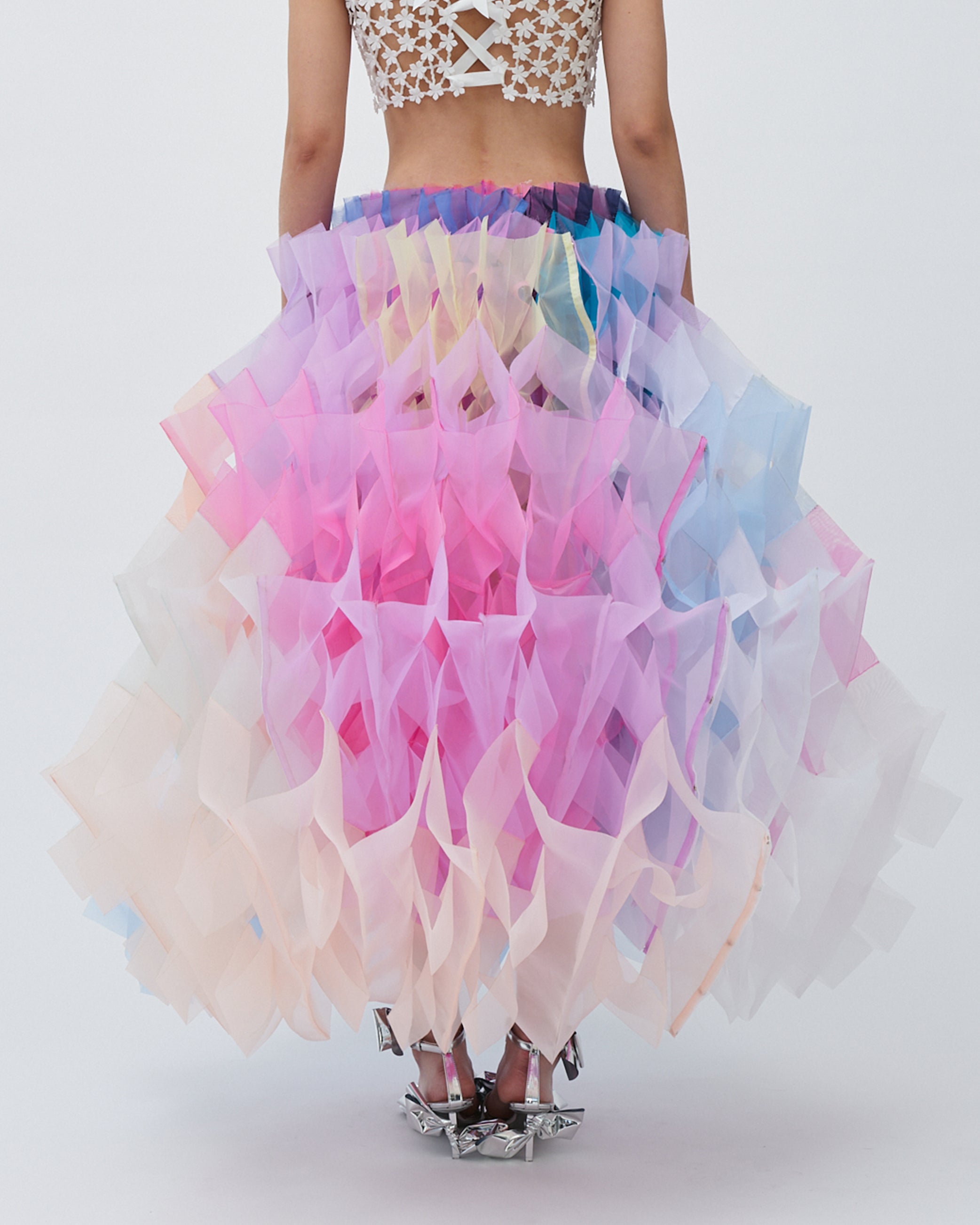 WOMENS PLEATED LAYERED MAXI SKIRT BRIDAL WEDDING EVENING WEAR IN PASTEL PALETTE PINK PURPLE BLUE ORANGE