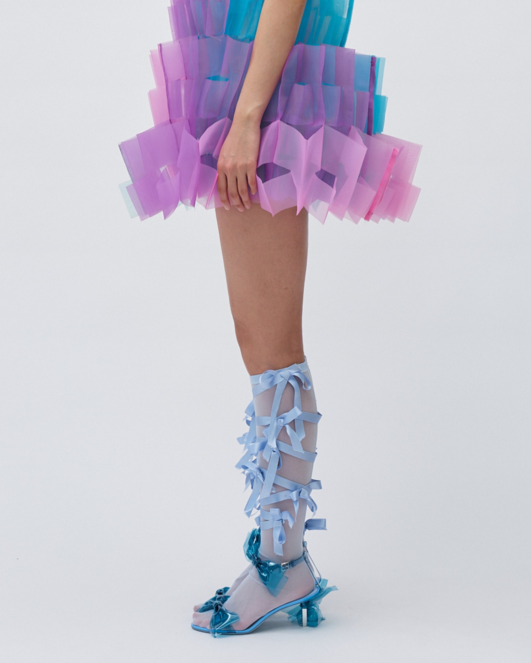 WOMENS PLEATED LAYERED MINI SKIRT BRIDAL WEDDING EVENING WEAR IN PASTEL PALETTE PINK PURPLE BLUE