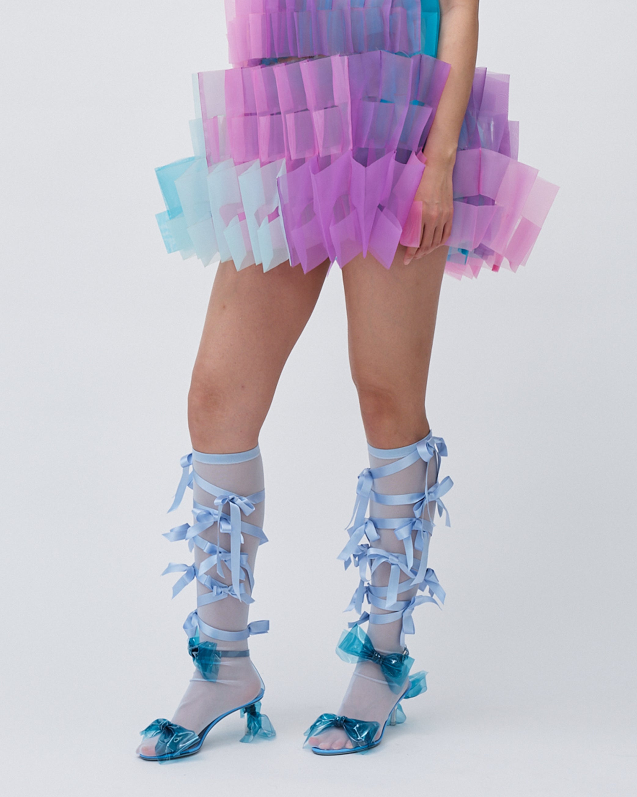 WOMENS PLEATED LAYERED MINI SKIRT BRIDAL WEDDING EVENING WEAR IN PASTEL PALETTE PINK PURPLE BLUE