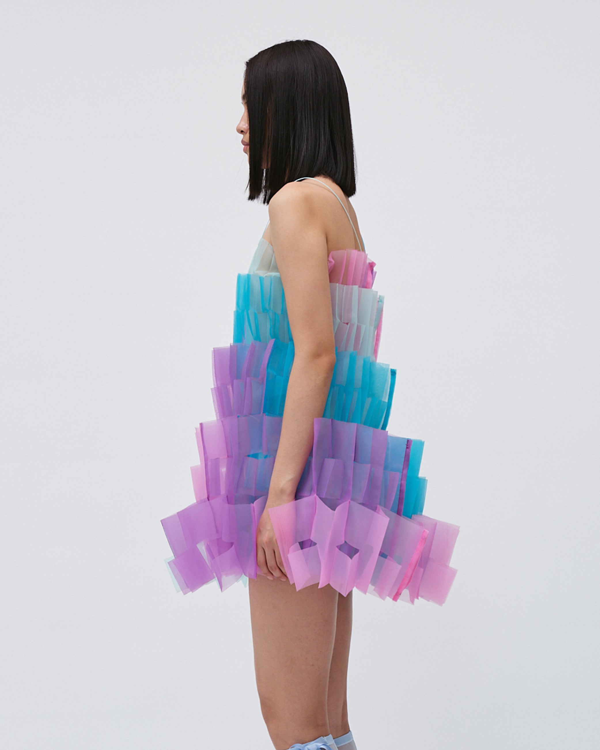 WOMENS PLEATED LAYERED MINI TOP BRIDAL WEDDING EVENING WEAR IN PASTEL PALETTE BLUE PURPLE