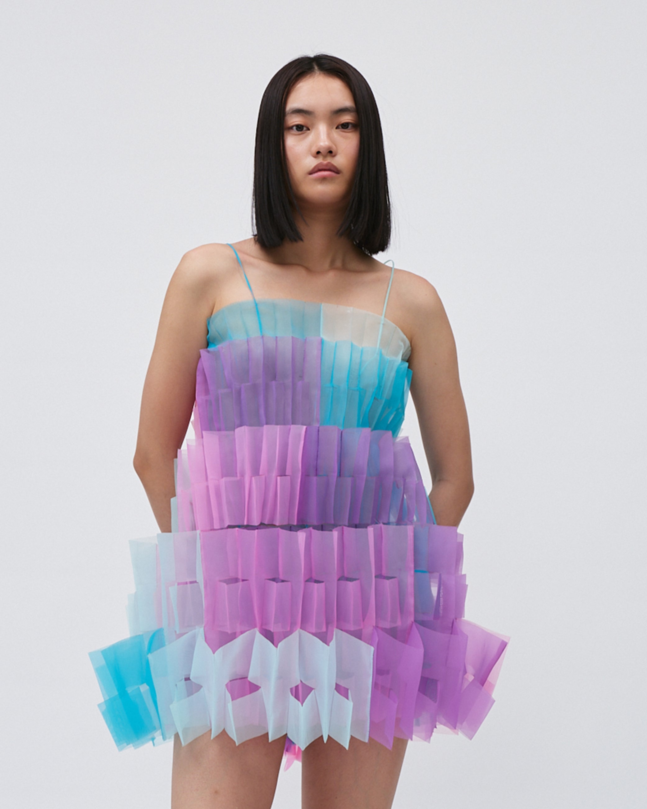 WOMENS PLEATED LAYERED MINI TOP BRIDAL WEDDING EVENING WEAR IN PASTEL PALETTE BLUE PURPLE