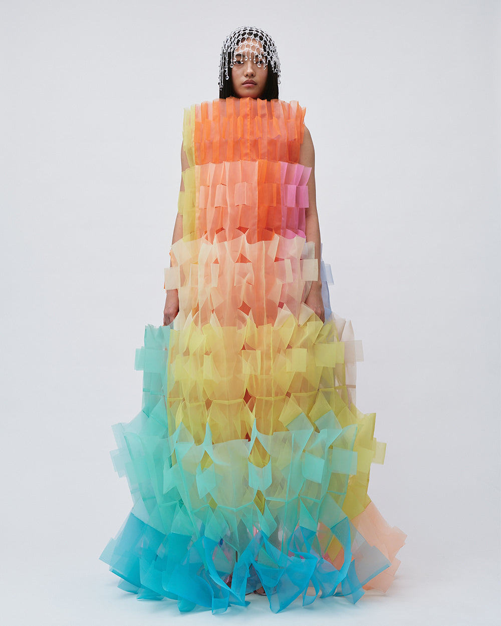 WOMENS PLEATED LAYERED MAXI DRESS BRIDAL WEDDING EVENING WEAR GOWN IN RAINBOW PALETTE PINK RED YELLOW ORANGE GREEN BLUE