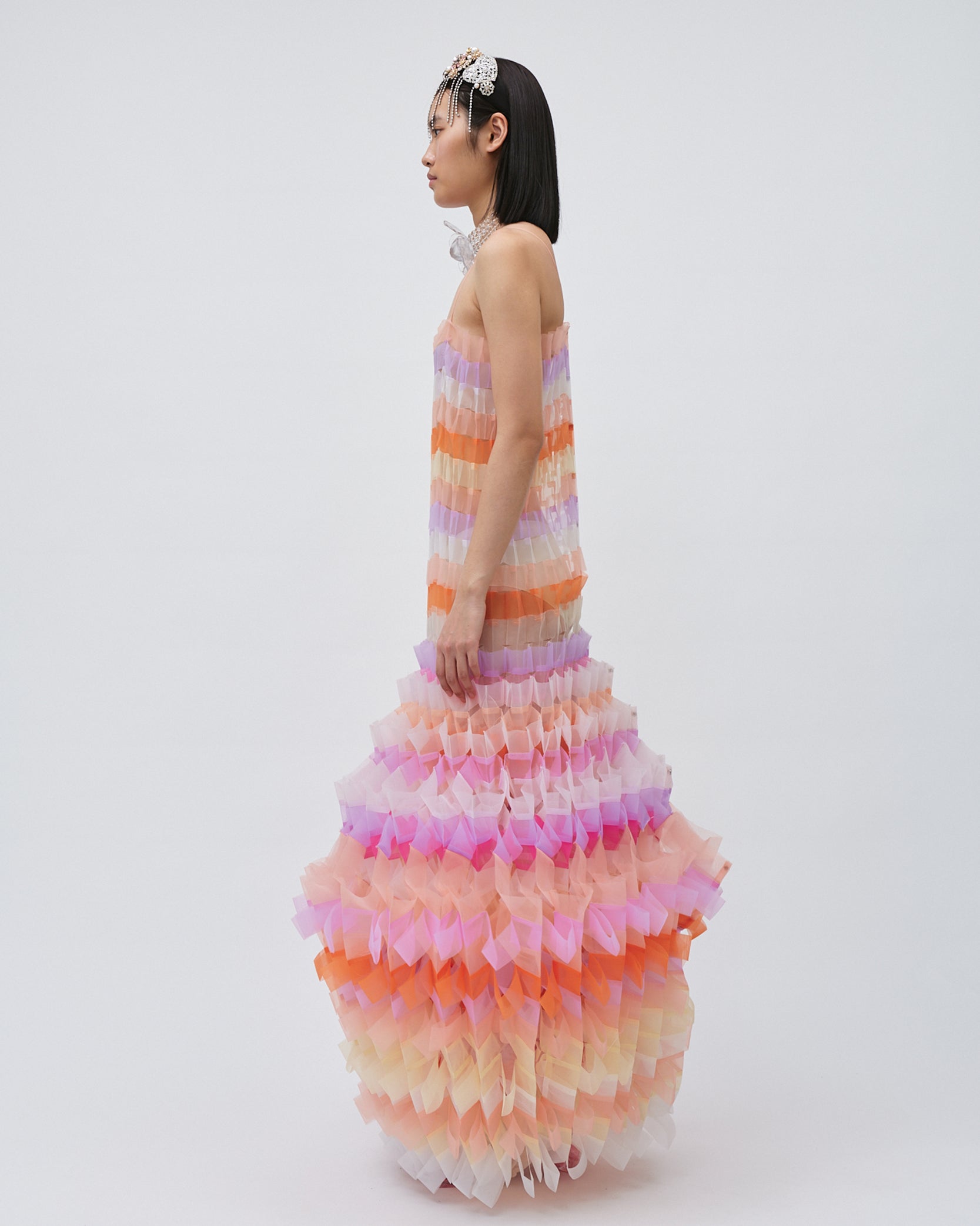 WOMENS PLEATED LAYERED MINI DRESS BRIDAL WEDDING EVENING WEAR IN SUNSET PALETTE PINK ORANGE PURPLE