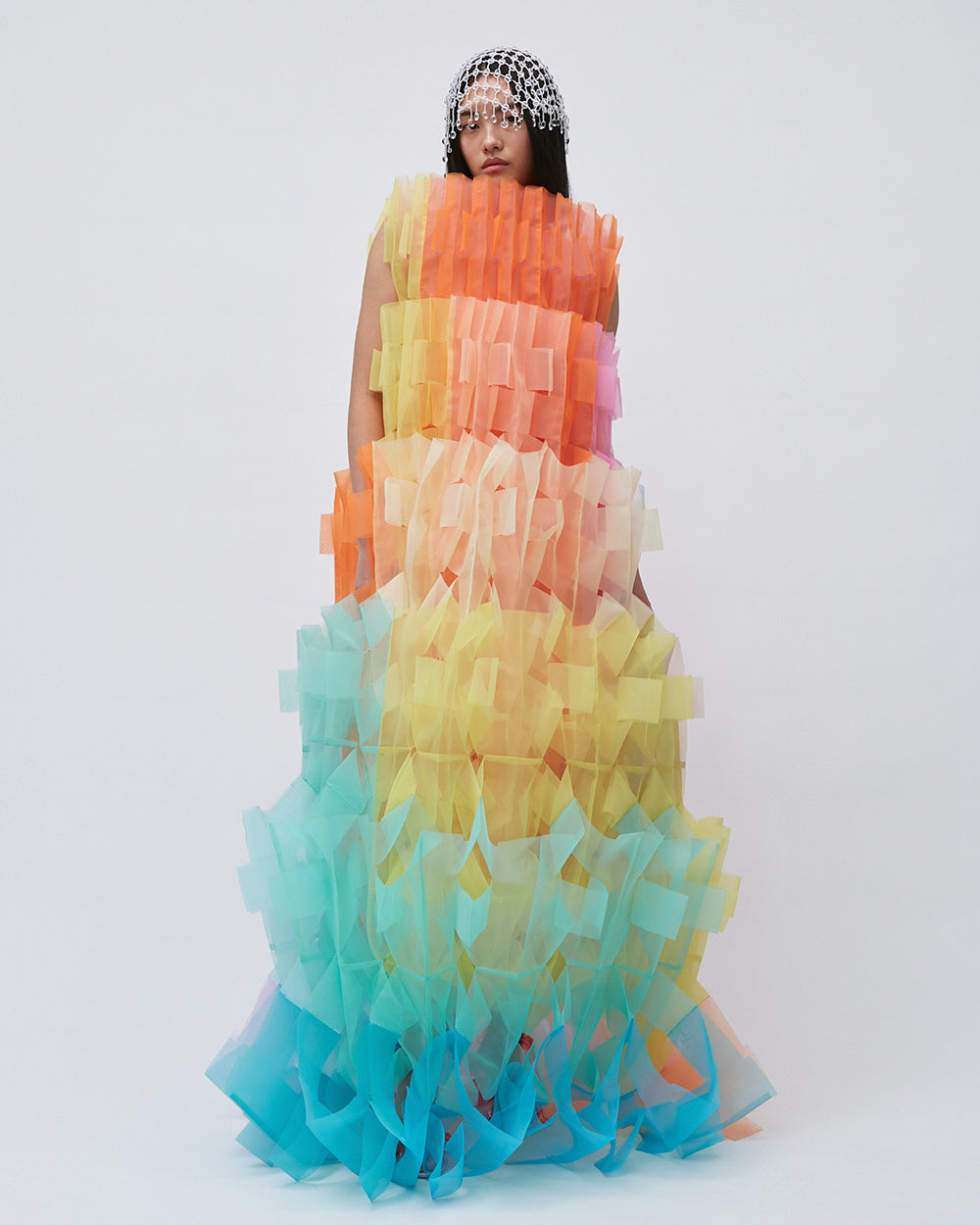 WOMENS PLEATED LAYERED MAXI DRESS BRIDAL WEDDING EVENING WEAR GOWN IN RAINBOW PALETTE PINK RED YELLOW ORANGE GREEN BLUE