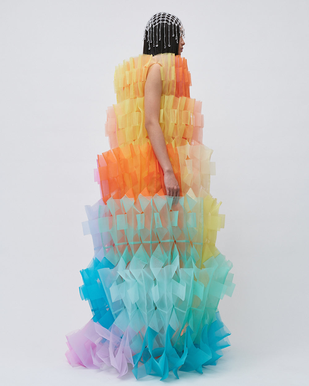 WOMENS PLEATED LAYERED MAXI DRESS BRIDAL WEDDING EVENING WEAR GOWN IN RAINBOW PALETTE PINK RED YELLOW ORANGE GREEN BLUE