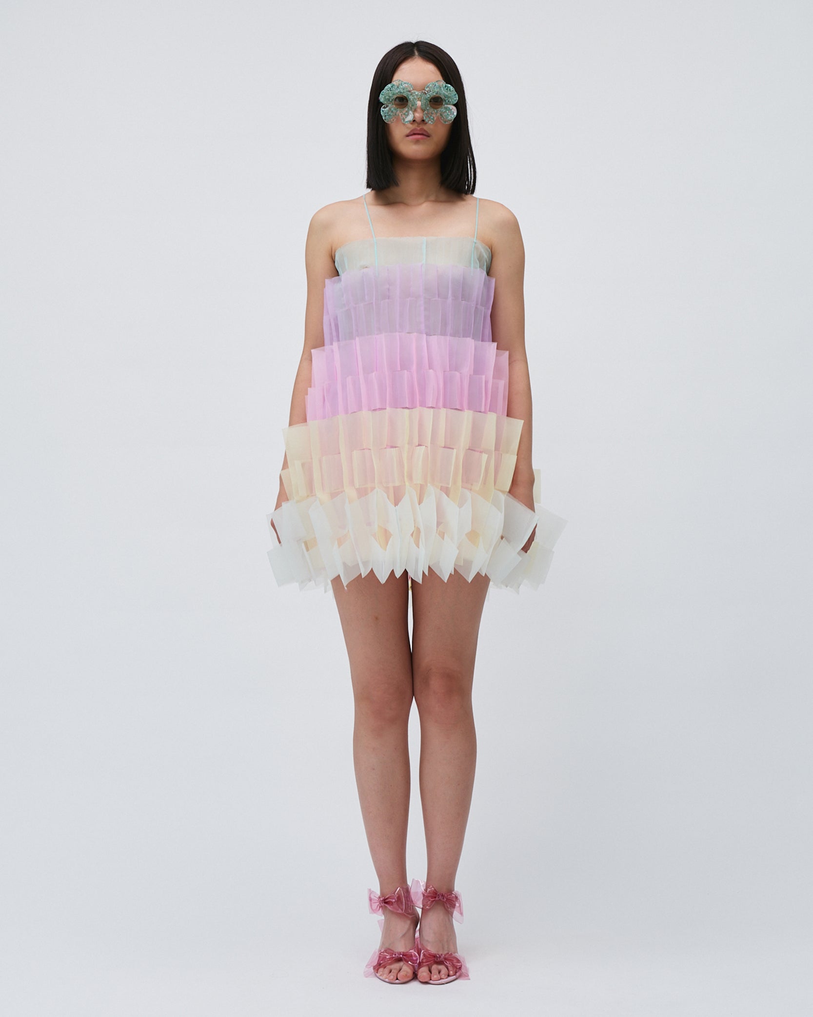 WOMENS PLEATED LAYERED MINI DRESS BRIDAL WEDDING EVENING WEAR IN PASTEL PALETTE PINK PURPLE GREEN