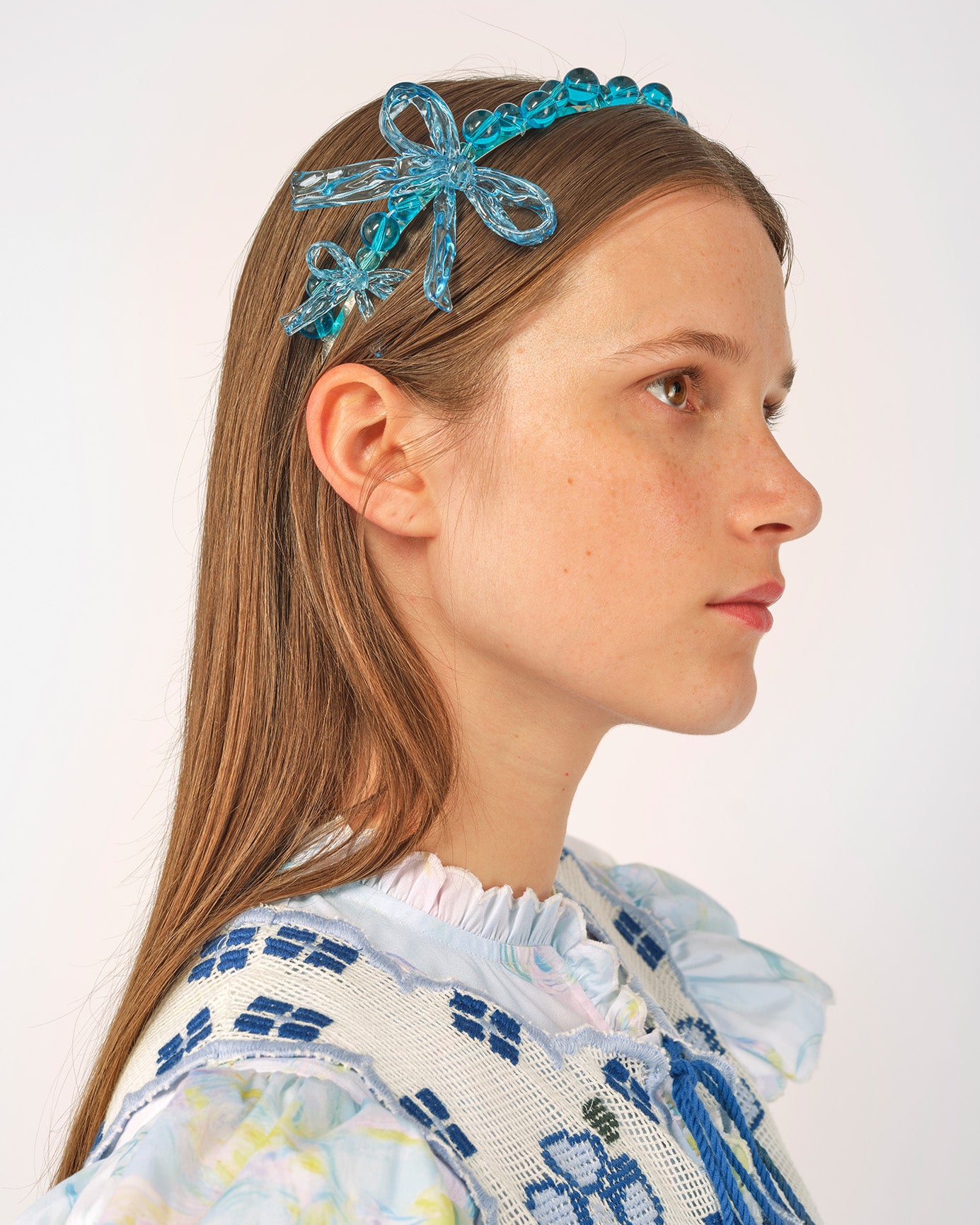 WOMEN GIRL 3D PRINTED BLUE BOW BEADED HEADBAND HAIR BAND