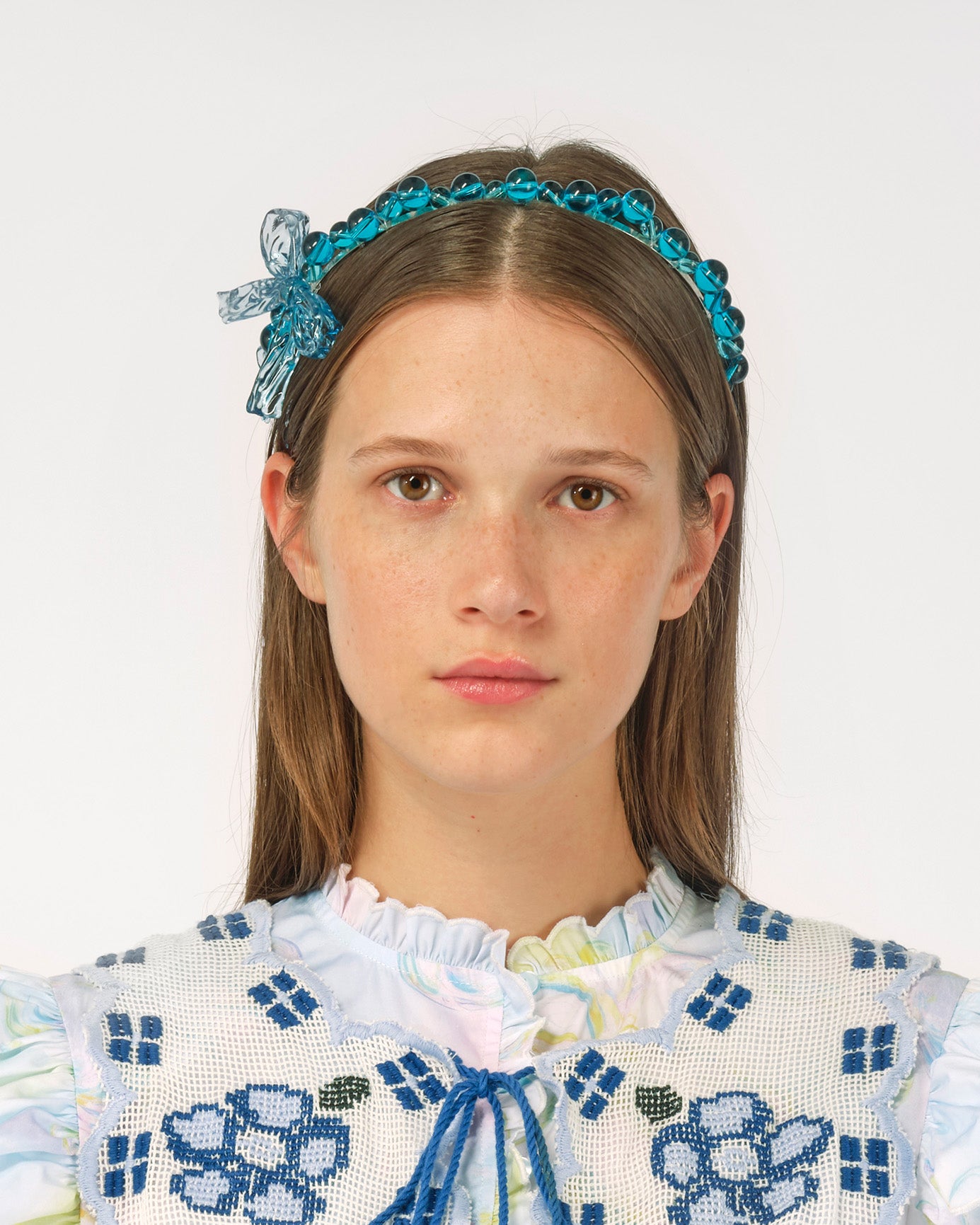 WOMEN GIRL 3D PRINTED BLUE BOW BEADED HEADBAND HAIR BAND