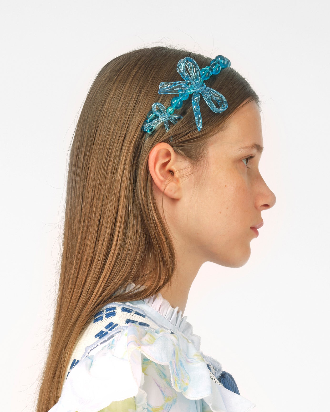 WOMEN GIRL 3D PRINTED BLUE BOW BEADED HEADBAND HAIR BAND