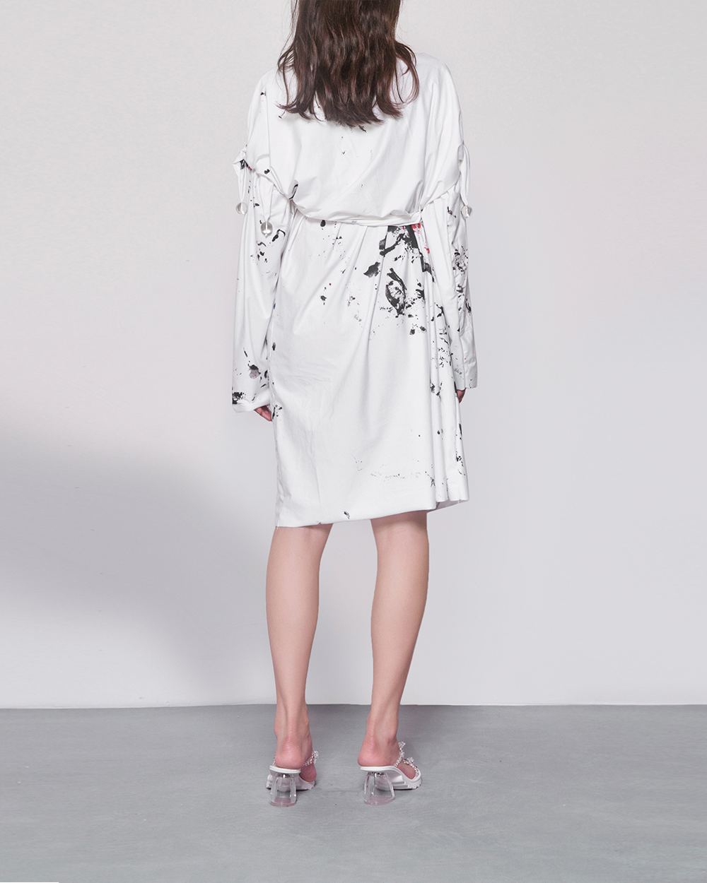WOMEN GIRL WHITE LONG SLEEVE STYLE MIDI BUBBLE JERSEY DRESS
