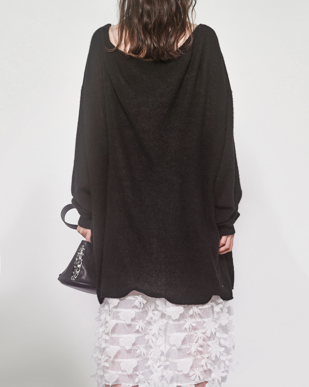 WOMEN GIRL LONG SLEEVE BUTTON UP LOOSE BLACK STYLE BUBBLE PLACKET CARDIGAN