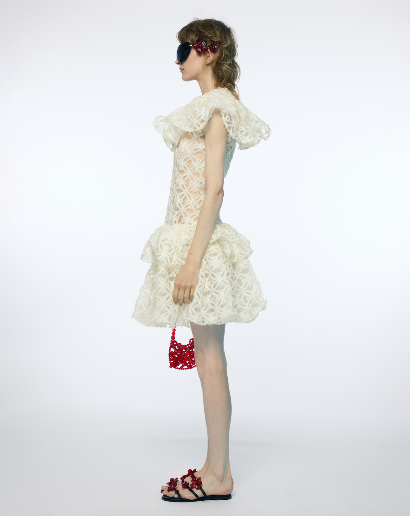 CORD EMBROIDERED LACE PEPLUM ORGANZA WOMEN EVENING DRESS WEDDING BRIDAL