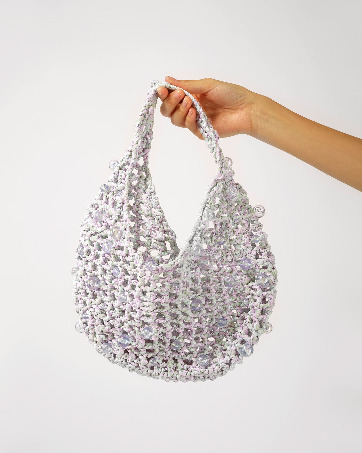 BLUE WOMEN GIRL KOREAN ASIAN STYLE CROCHET BEADED HANDBAG DESIGN