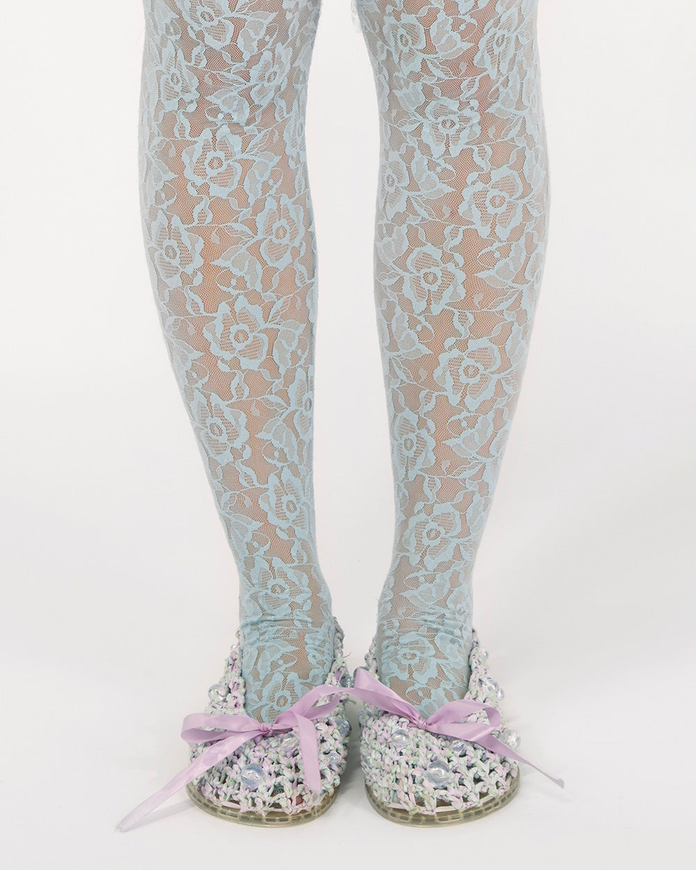 BLUE WOMEN GIRL CROCHET BOW BALLET FLAT SHOES