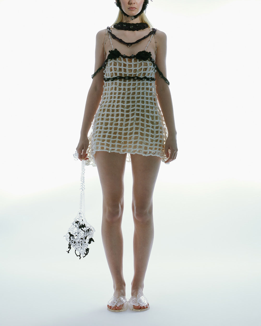 CROCHET DRESS WITH BEADED STRAPS CROCHET DRESS WITH BEADED STRAPS