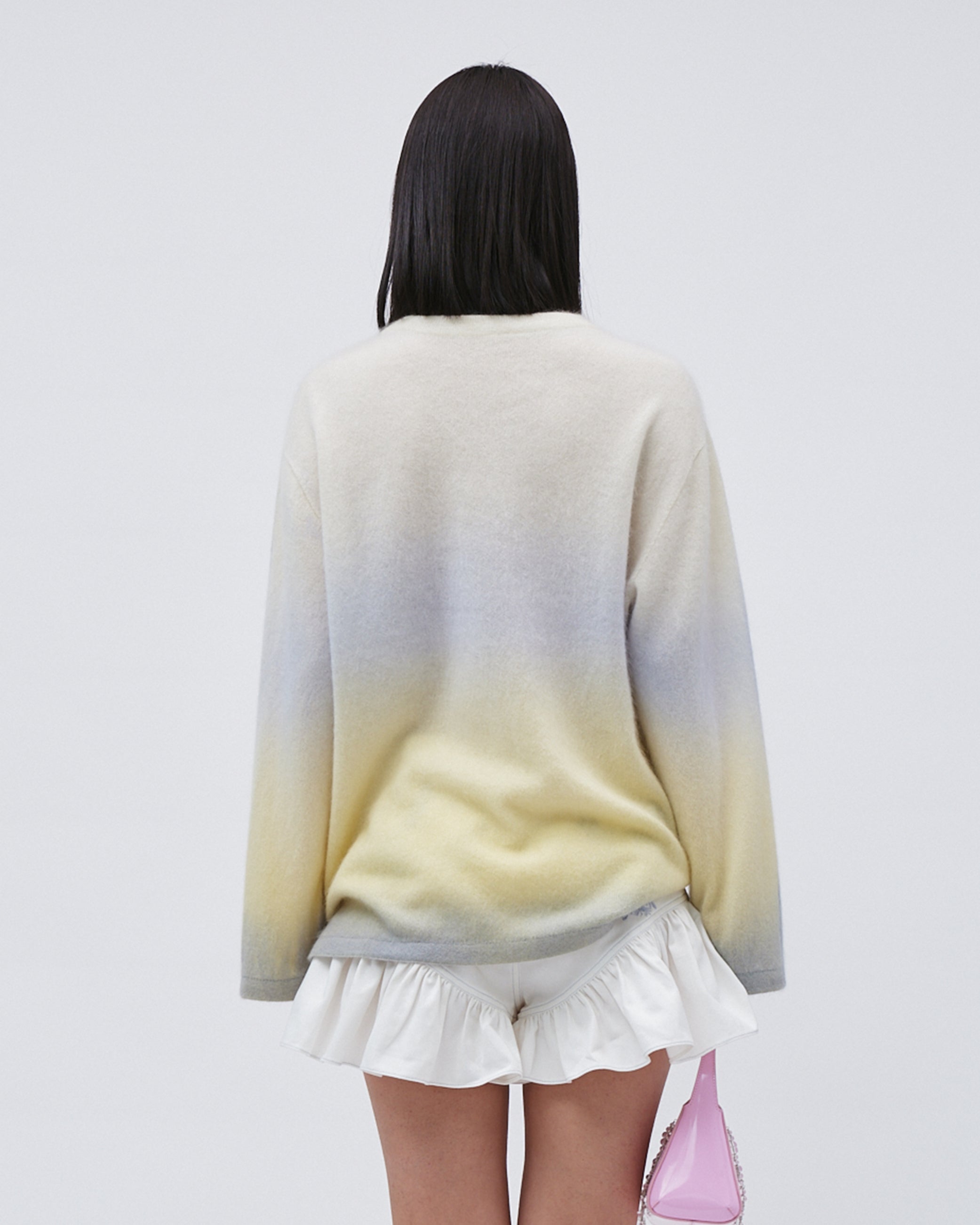 WOMENS JUMPER SWETER TOP GRADIENT KNITED YELLOW WITH EMBROIDERY RELAXED FIT
