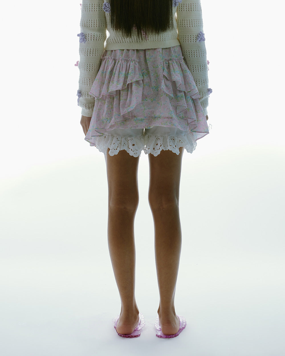 WOMEN SHORT FRILL MINI SKIRT FLORAL