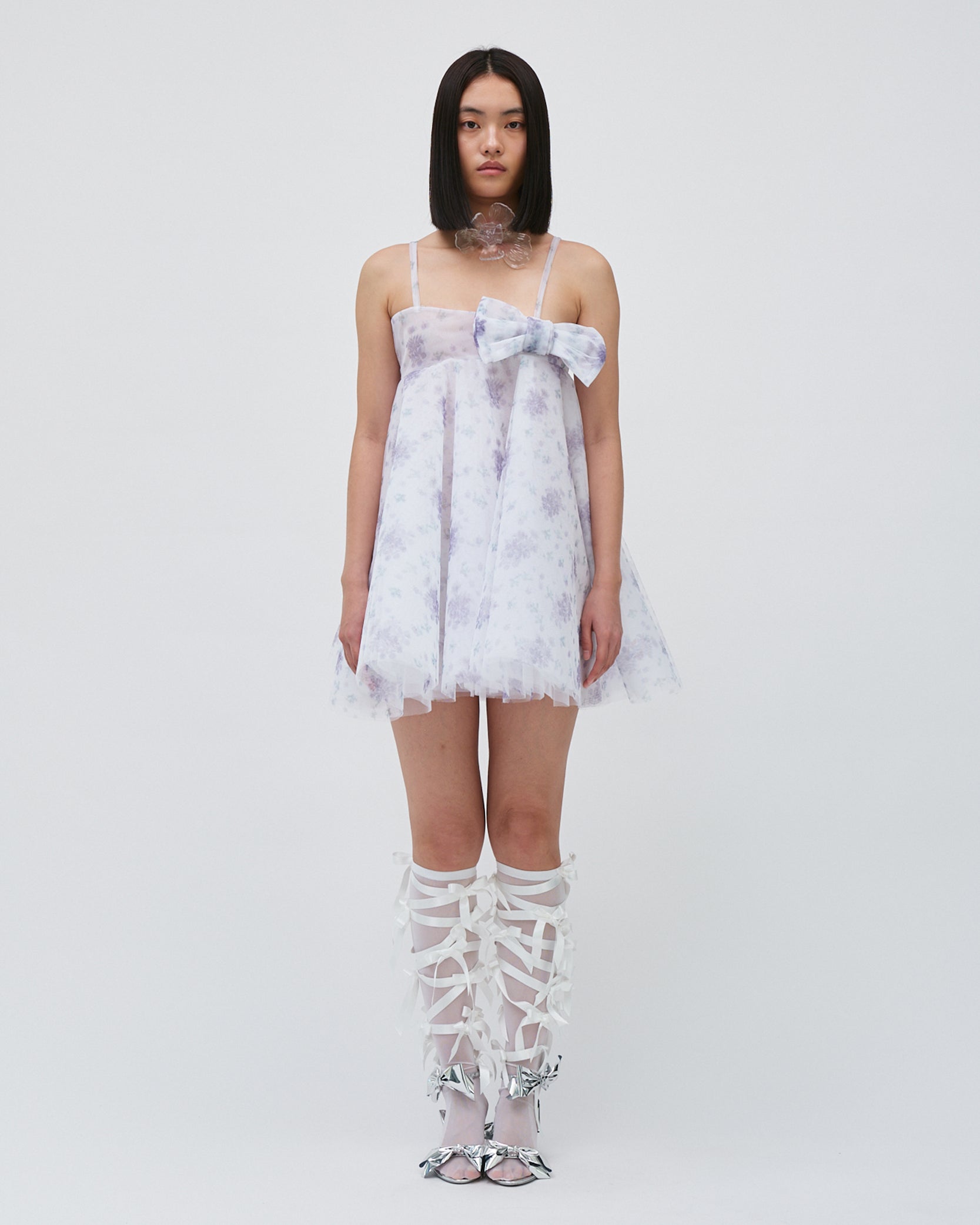 FLORAL TULLE BOW DRESS