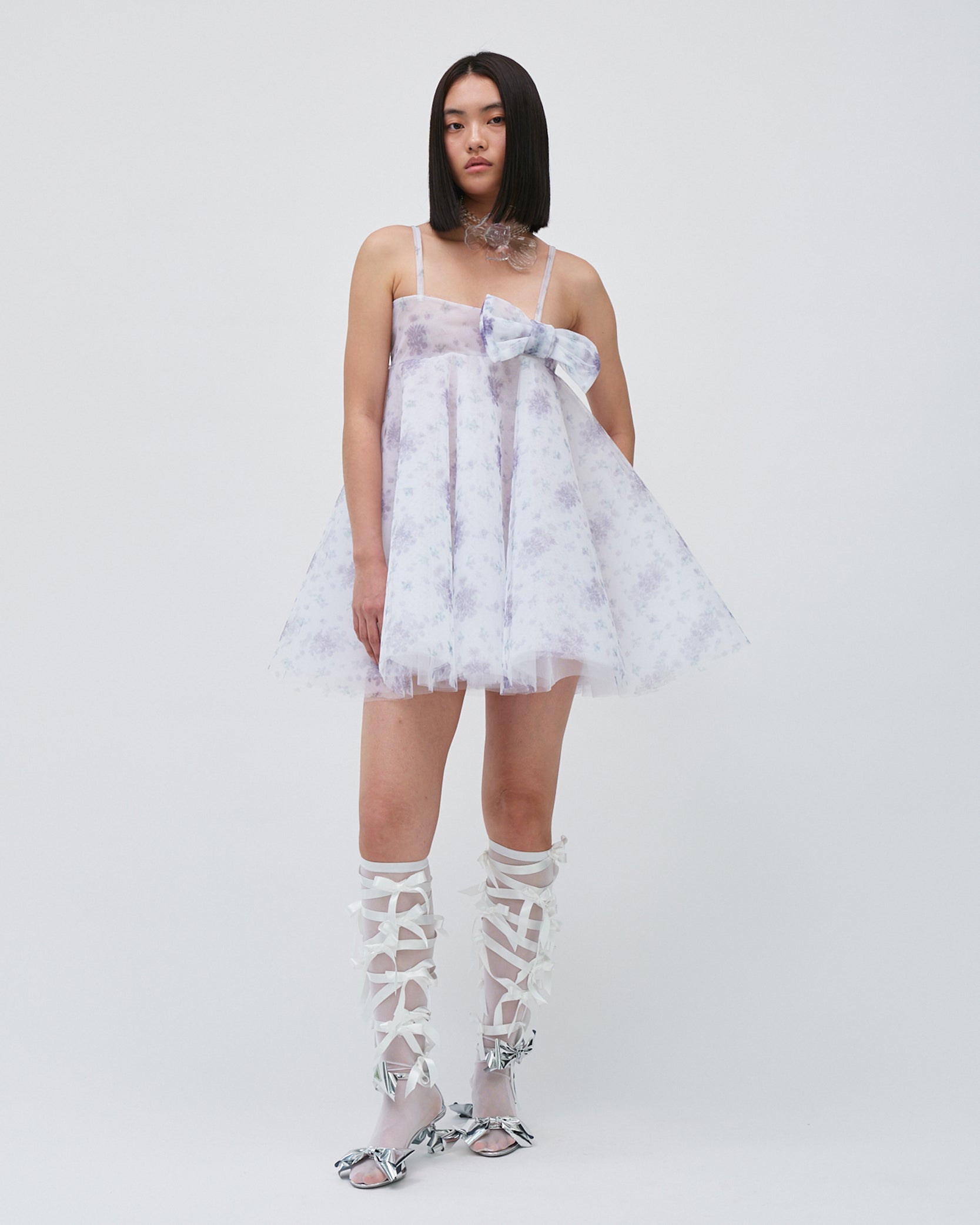 FLORAL TULLE BOW DRESS