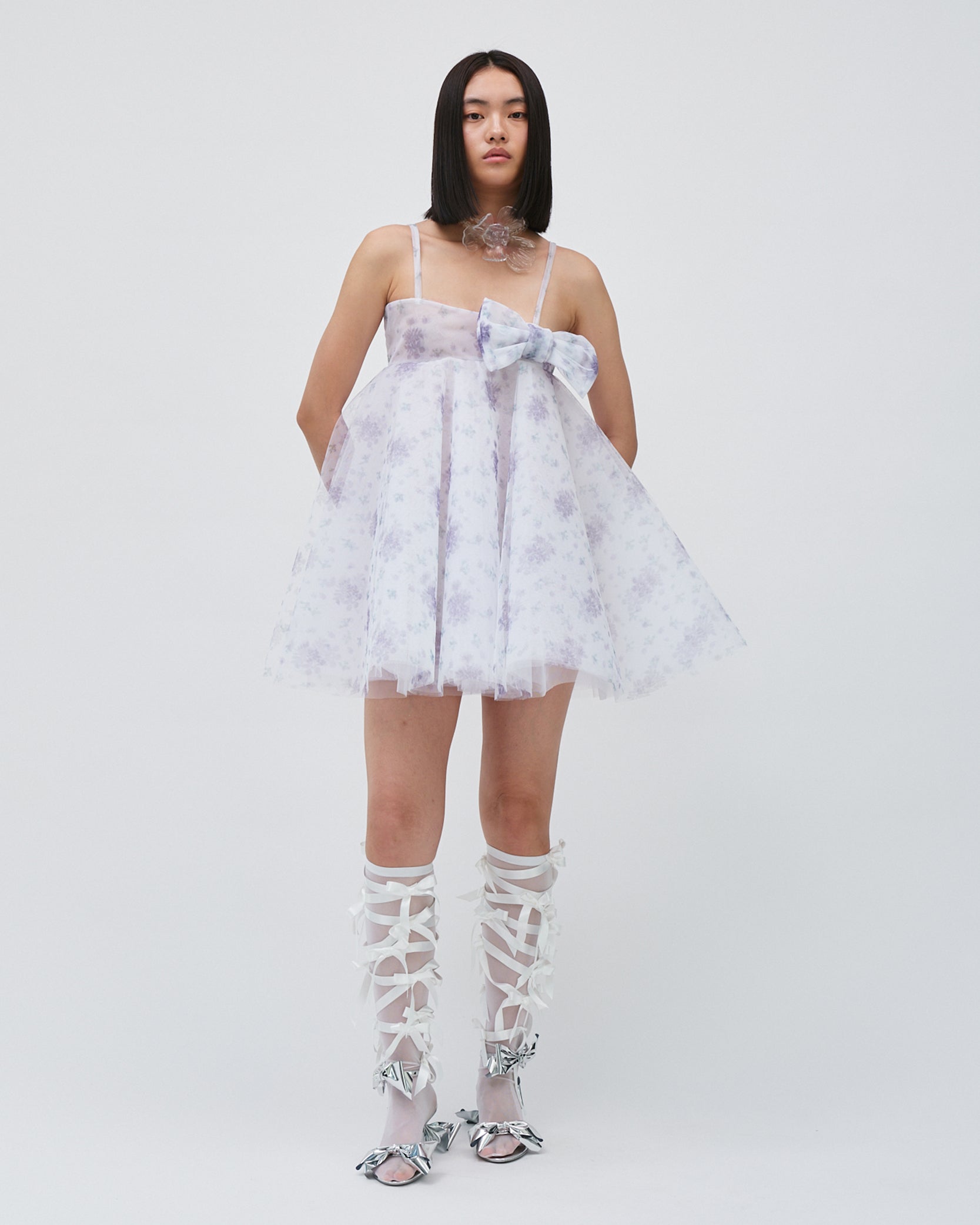 FLORAL TULLE BOW DRESS