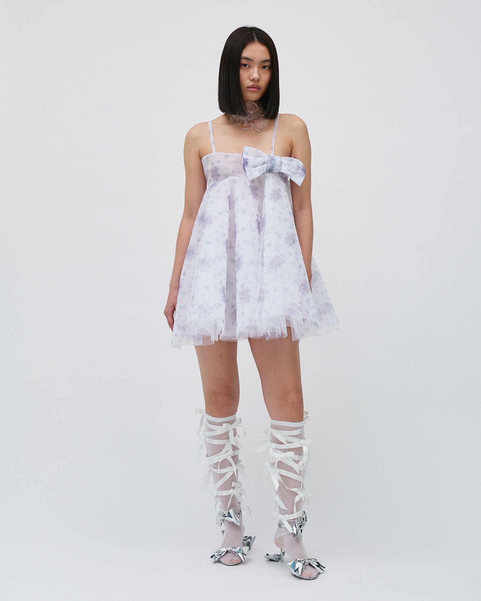FLORAL TULLE BOW DRESS