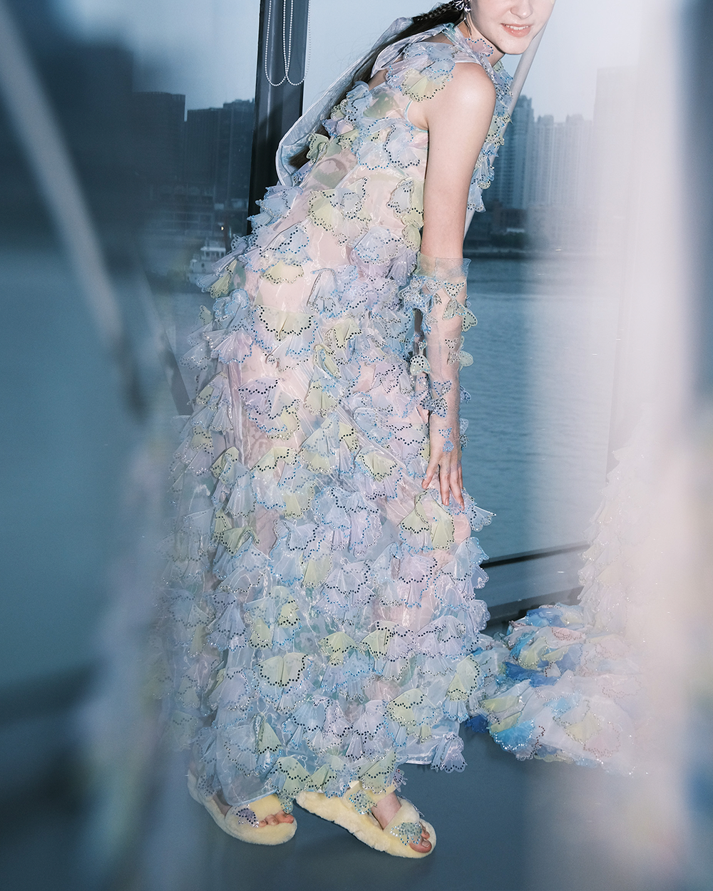 WOMEN GIRL BLUE SLEEVELESS MAXI PASTEL LASER FLOWER DRESS