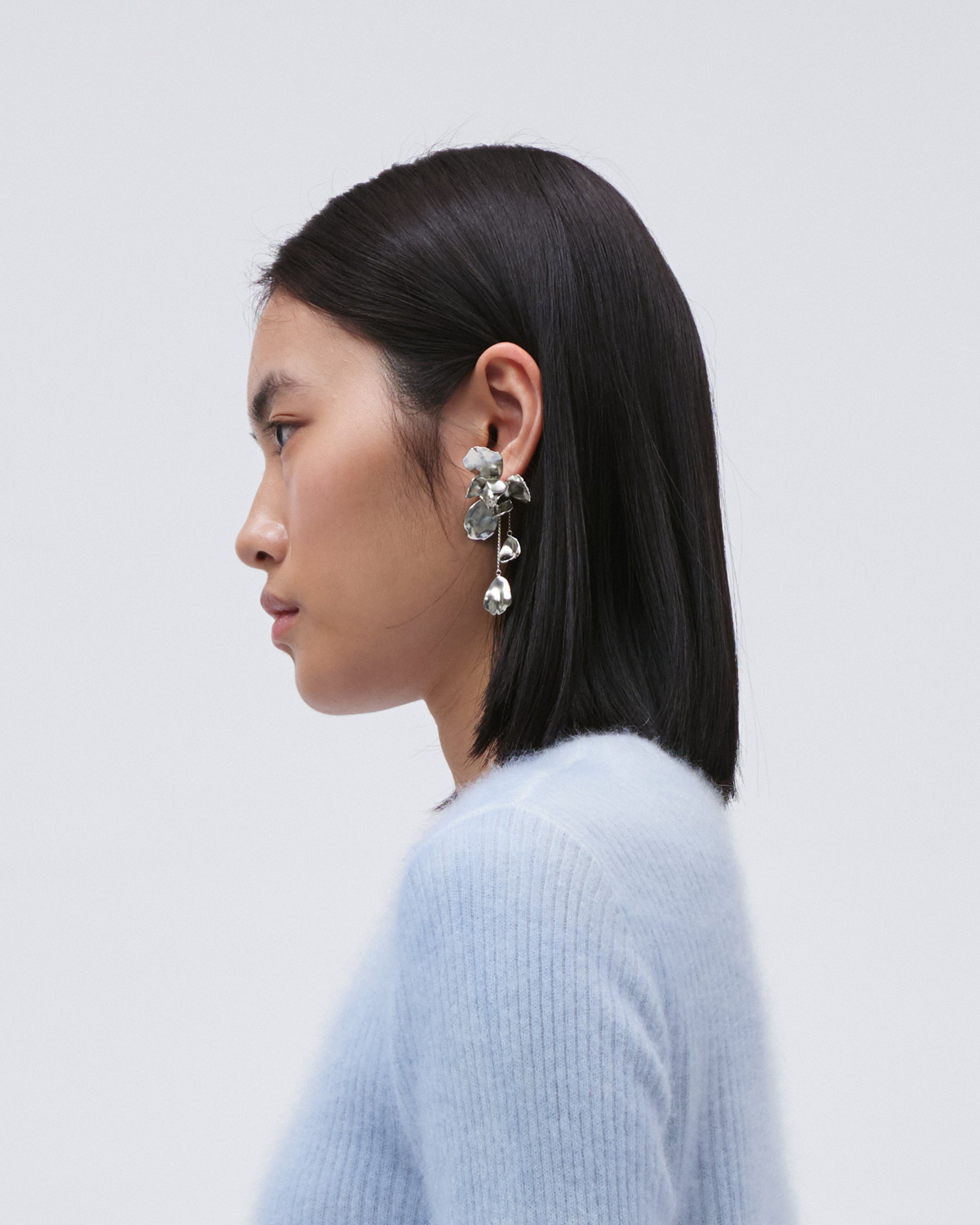 WOMENS METAL FLOWER DANGLING EARRING ACCESSORY SILVER PETAL