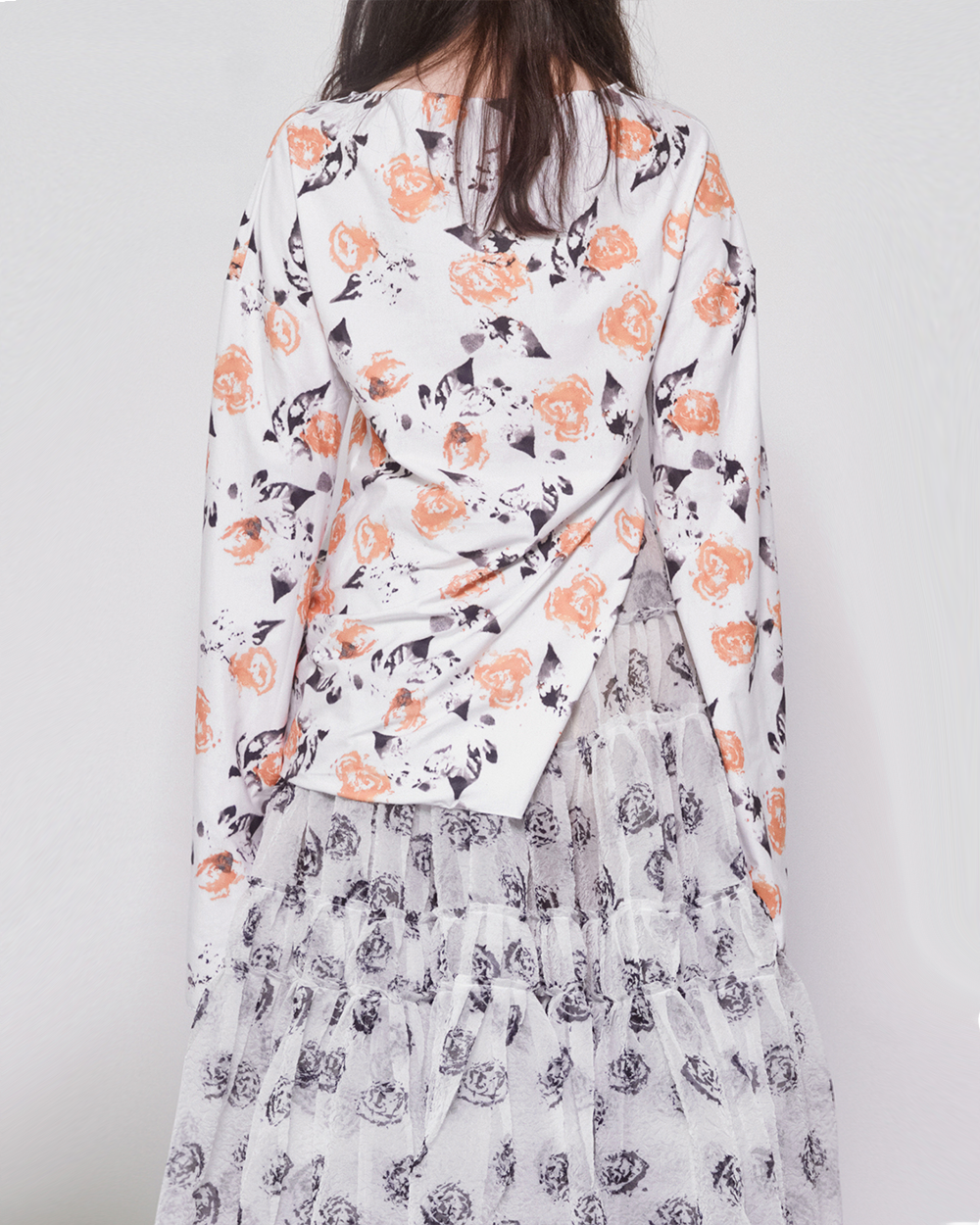 WOMEN GIRL LONG SLEEVE FLORAL WHITE PRINTED JERSEY TOP