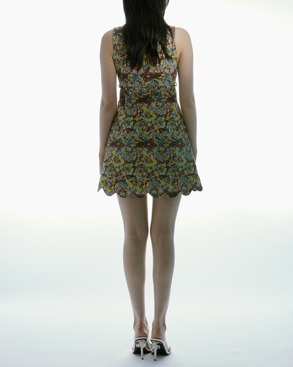 WOMEN SHORT MINI SCALLOP NECKLINE MINI DRESS