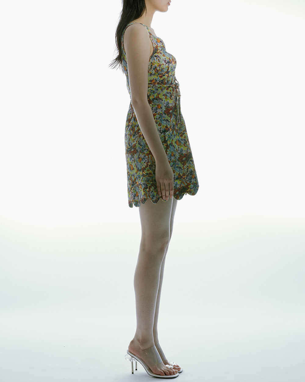 WOMEN SHORT MINI SCALLOP NECKLINE MINI DRESS