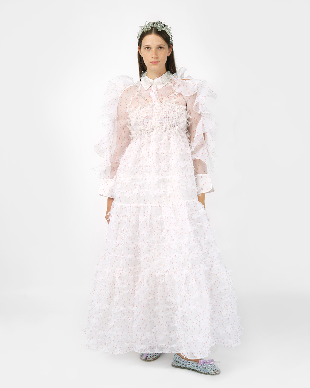 SMOCKED LASER-CUT BEADED DRESS SMOCKED LASER-CUT BEADED DRESS