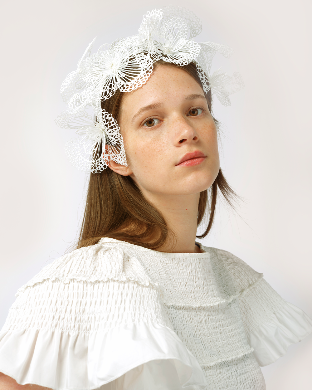 WHITE WOMEN LADY SMOCKED SHORT SLEEVE PEPLUM BLOUSE TOP AND HEADBAND