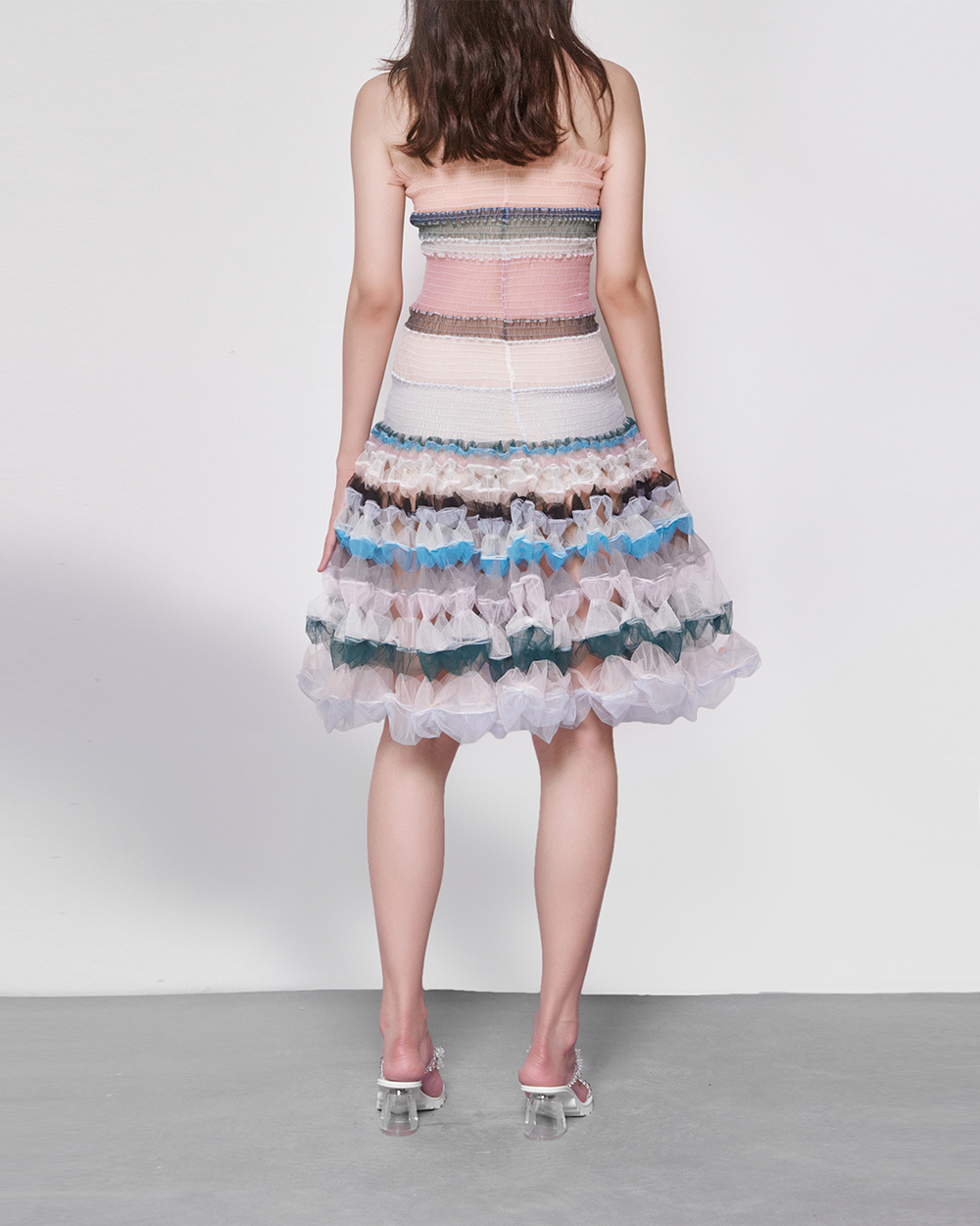 WOMEN GIRL SLEEVELESS STYLE MINI SHORT STRAPLESS SHIRRED MULTI COLOUR DRESS