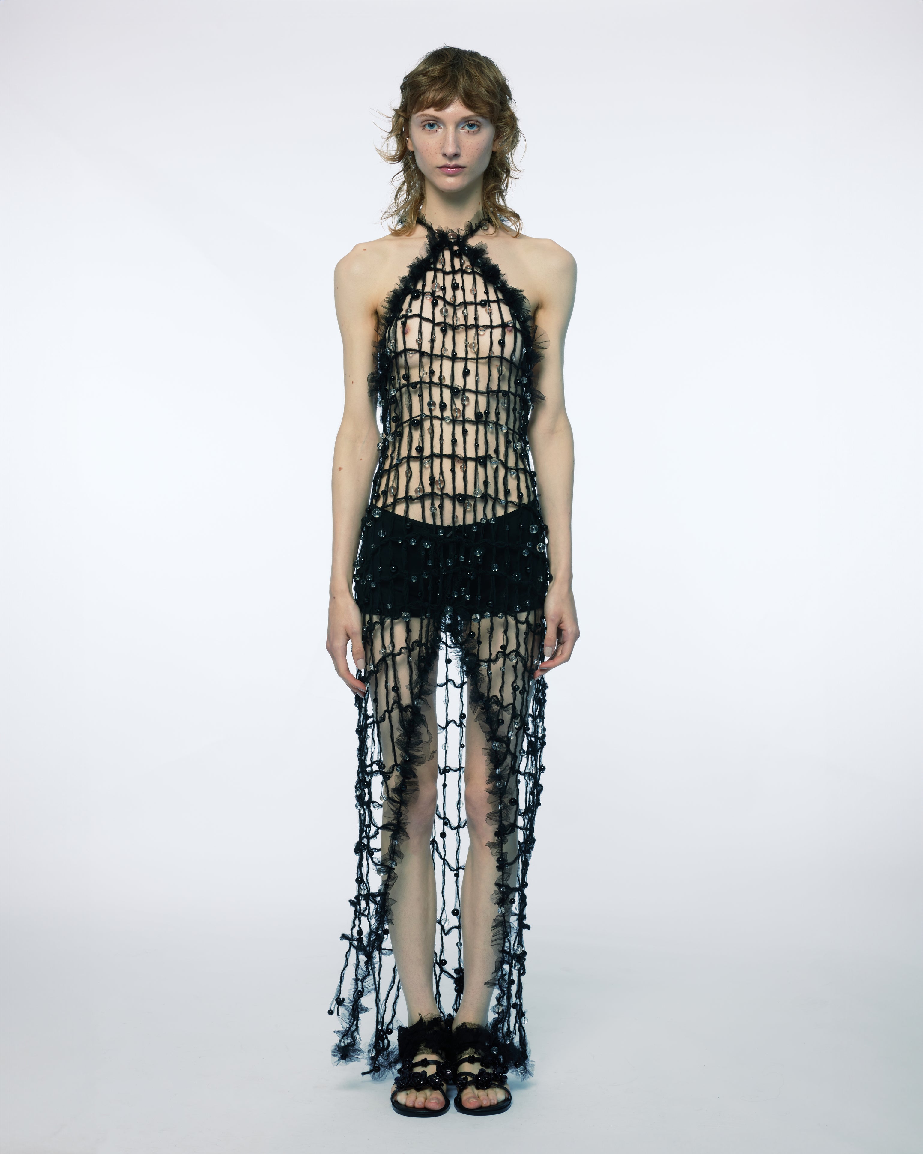 TULLE CROCHET BEADED SHEER DRESS TULLE CROCHET BEADED SHEER DRESS