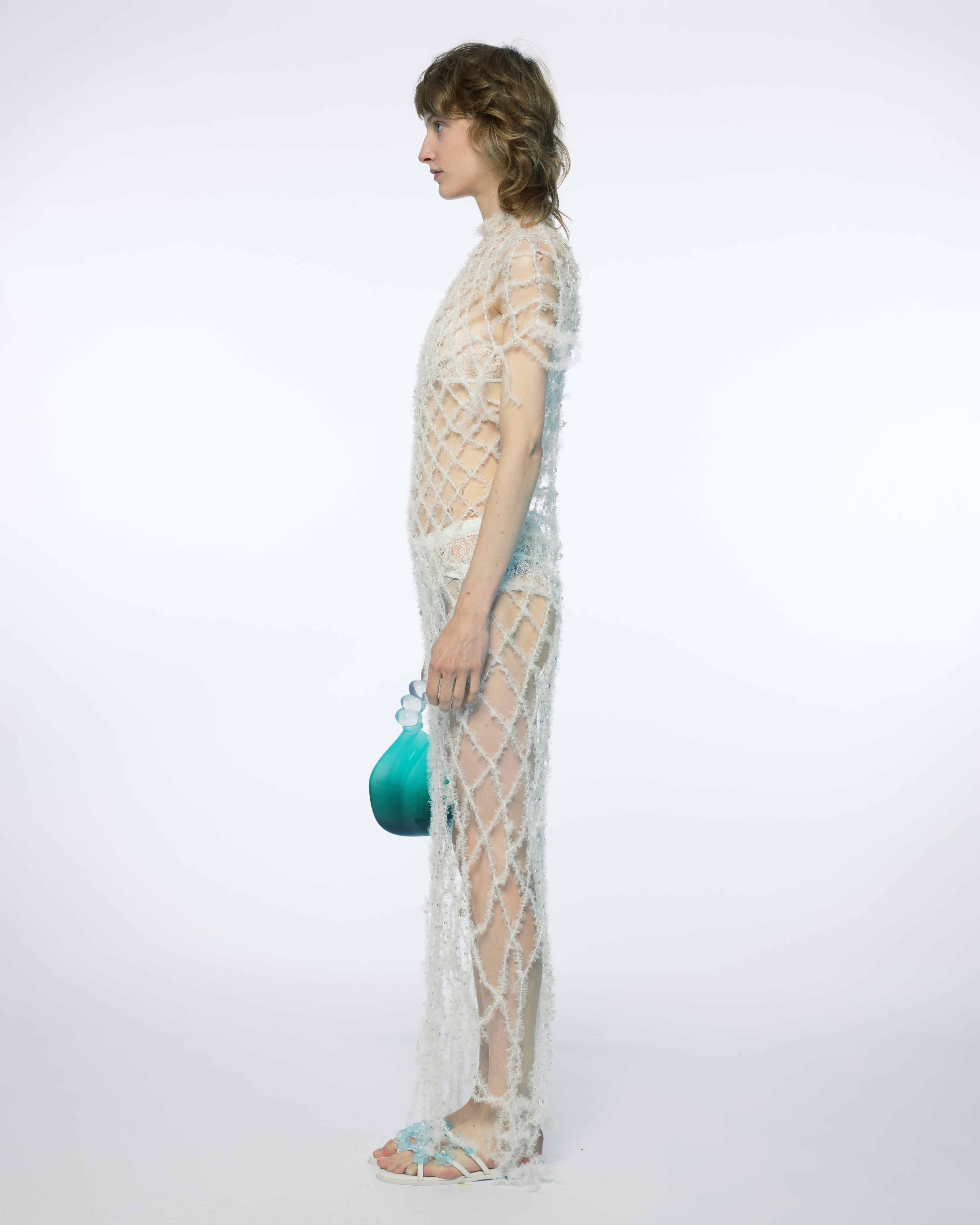 TULLE CROCHET CRYSTAL BEADS BEADED SHEER MAXI LONG WOMEN DRESS