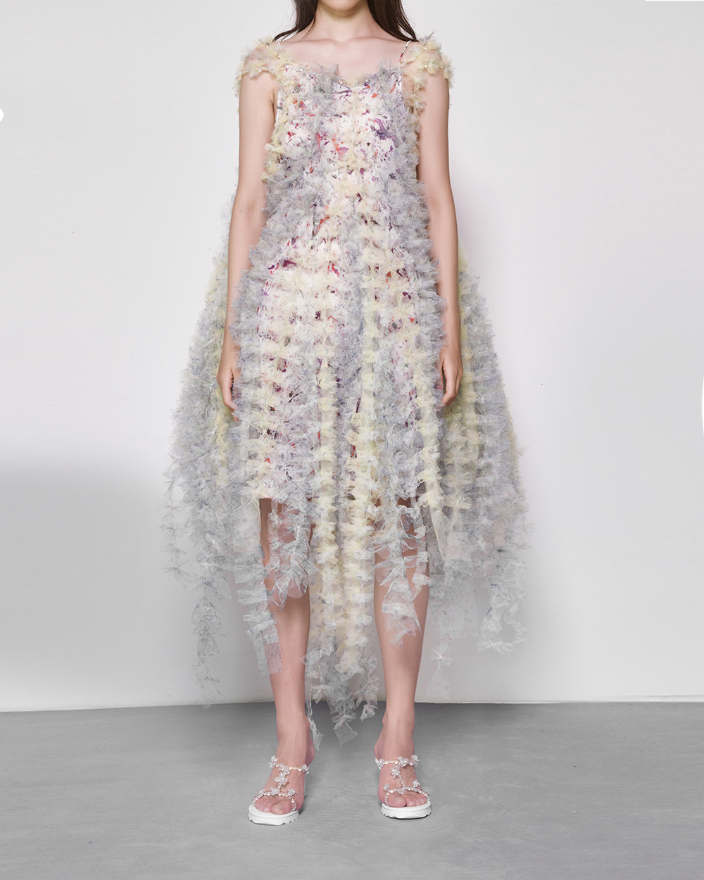 WOMEN GIRL STRAP PASTEL FLOWY STYLE YELLOW AIR RIBBON STRAP DRESS